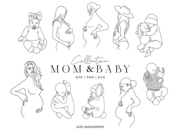 Download Mom and Baby Line Art Clipart - Baby line art Collection