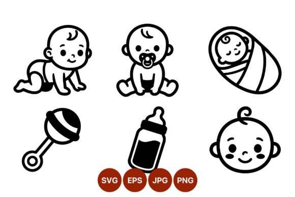 Download Cute Baby Line Art Icons Set - Baby line art Collection