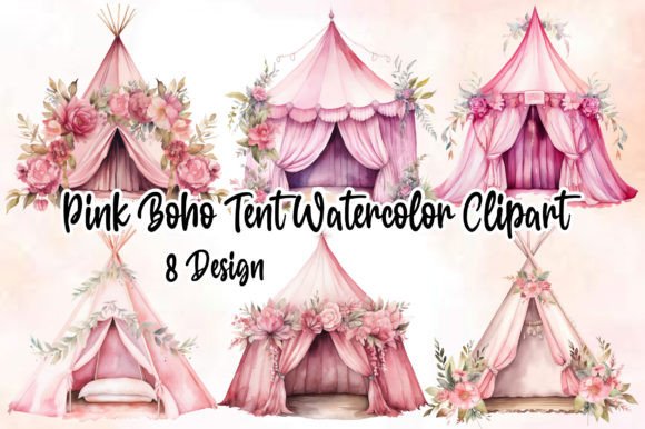 Download Pink Boho Tent Watercolor Clipart - Tent Collection