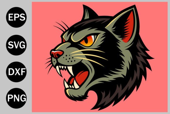 Download Angry Black Cat Side Profile Head in Old - Premium Resources