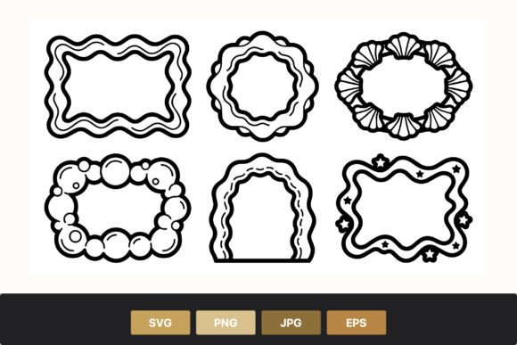 Download Wavy Line Art Frames with Shell Stars - Premium Resources