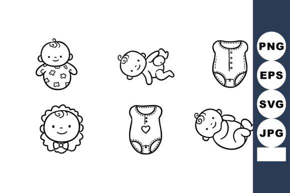 Download Baby Line Art Icons with Bodysuit Clothi - Baby line art Collection