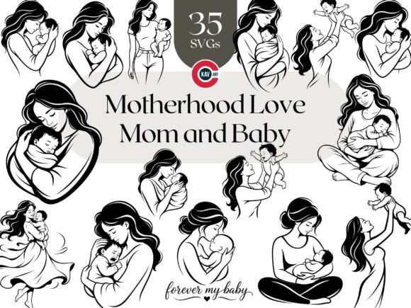 Download Motherhood Mom and Baby Line Art SVG - Baby line art Collection